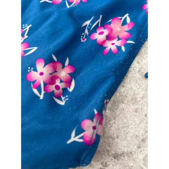 Youth Girls 2 Piece Bikini Swimsuit Set  Blue & Hot Pink Floral Pattern- Size 14 - Picture 9 of 9